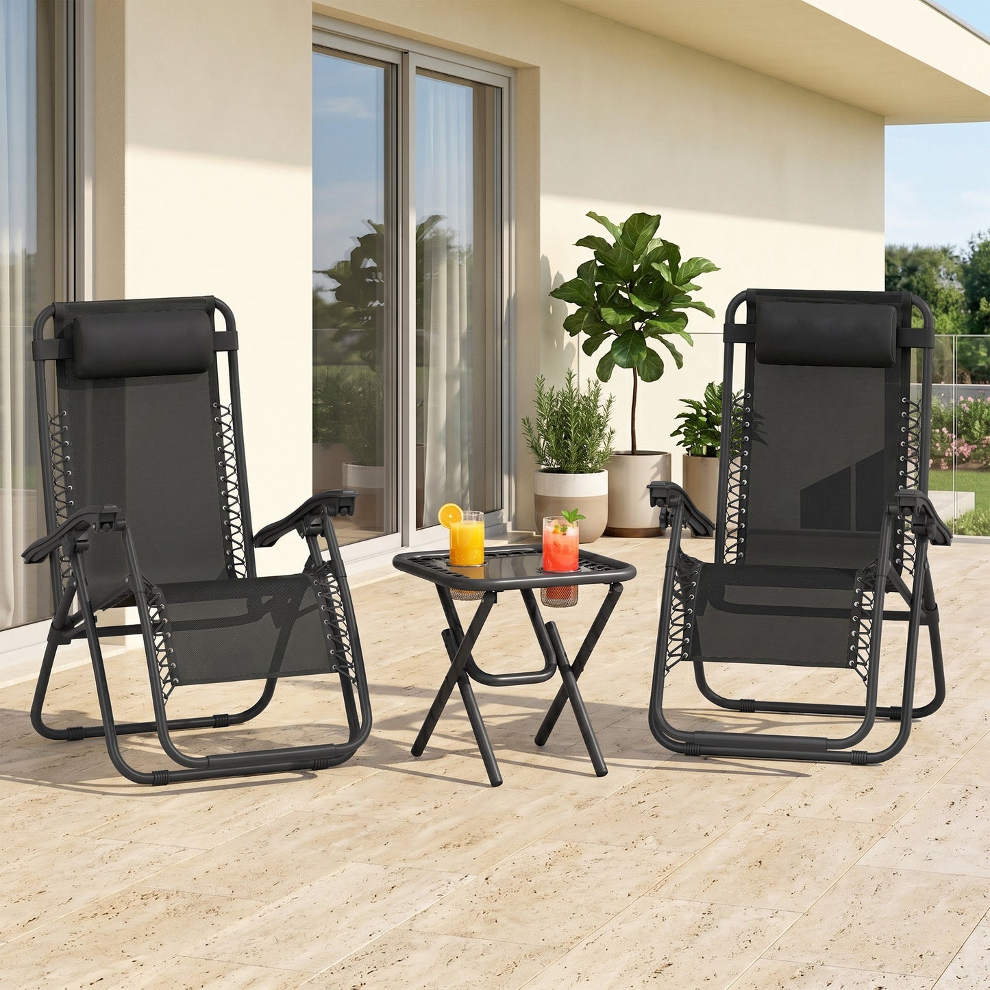 Zero Gravity Chair Set of 2 Patio Chair with Side Table Cupholders and Pillows for Pool, Backyard, Lawn, Blue