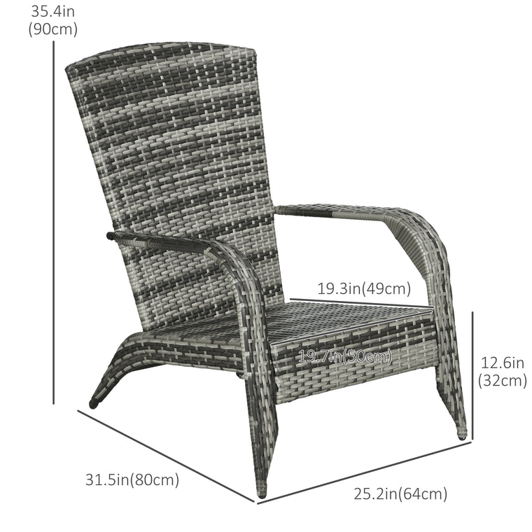 Grey PE Rattan Adirondack Chair with Cushions & Armrests