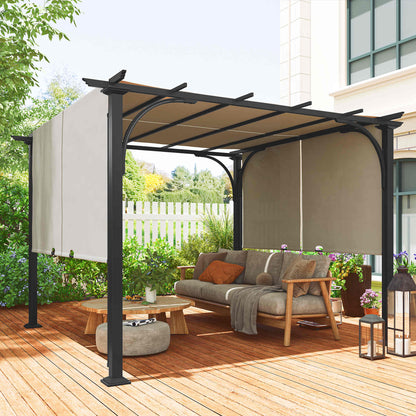 10' x 10' Beige Steel Pergola with Canopy Sun Shelter