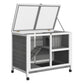 Indoor Rabbit Hutch with Wheels, Bunny Cage Guinea Pig House W/ Top Access, Ramp, Pull Out Tray, Grey