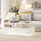 Coffee Table with RGB LED Lights, Modern Living Room Table with 4 Drawers, Open Shelf, Remote Control, High Gloss White