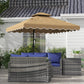 8' x 8' Khaki Double-Top Offset Parasol with Solar LEDs