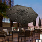 8.8 ft Solar Powered Outdoor Patio Umbrella Round Market Table Umbrella with Adjustable LED Lights Tilt Crank Dark Grey