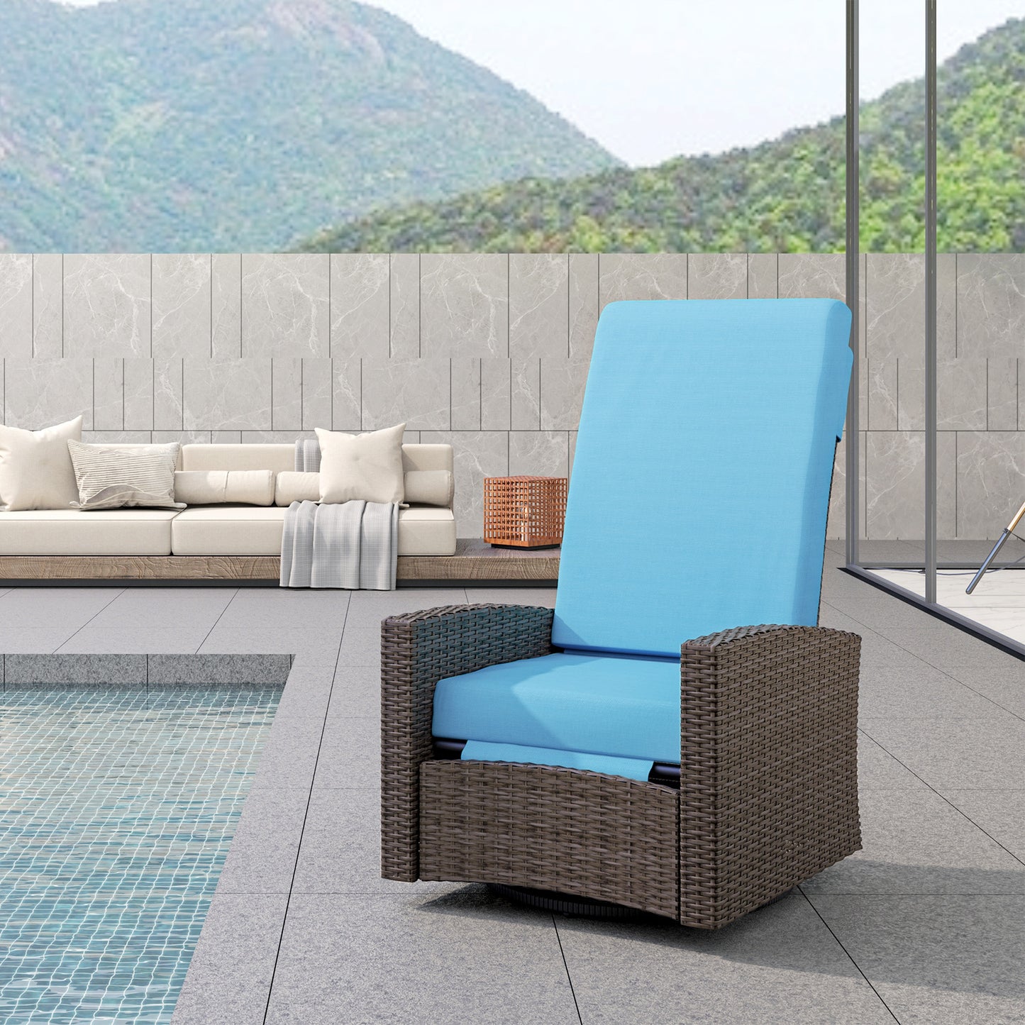 Outdoor Rattan Wicker Lounge Chair with Footrest & Soft Cushion for Patio, Garden, Backyard, Cream White