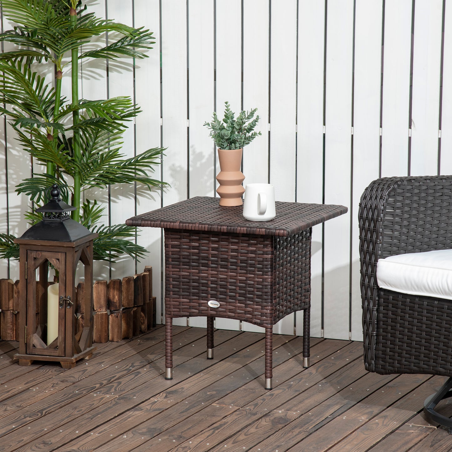 20" Patio Wicker Coffee Table, Outdoor Coffee Table with Plastic Board Underneath the Woven Tabletop for Patio, Garden, Balcony, Black
