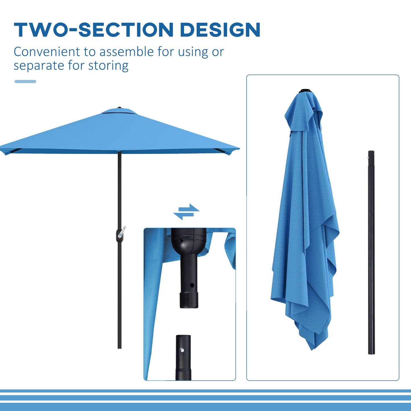 8ft Half Round Balcony Umbrella with 5 Ribs