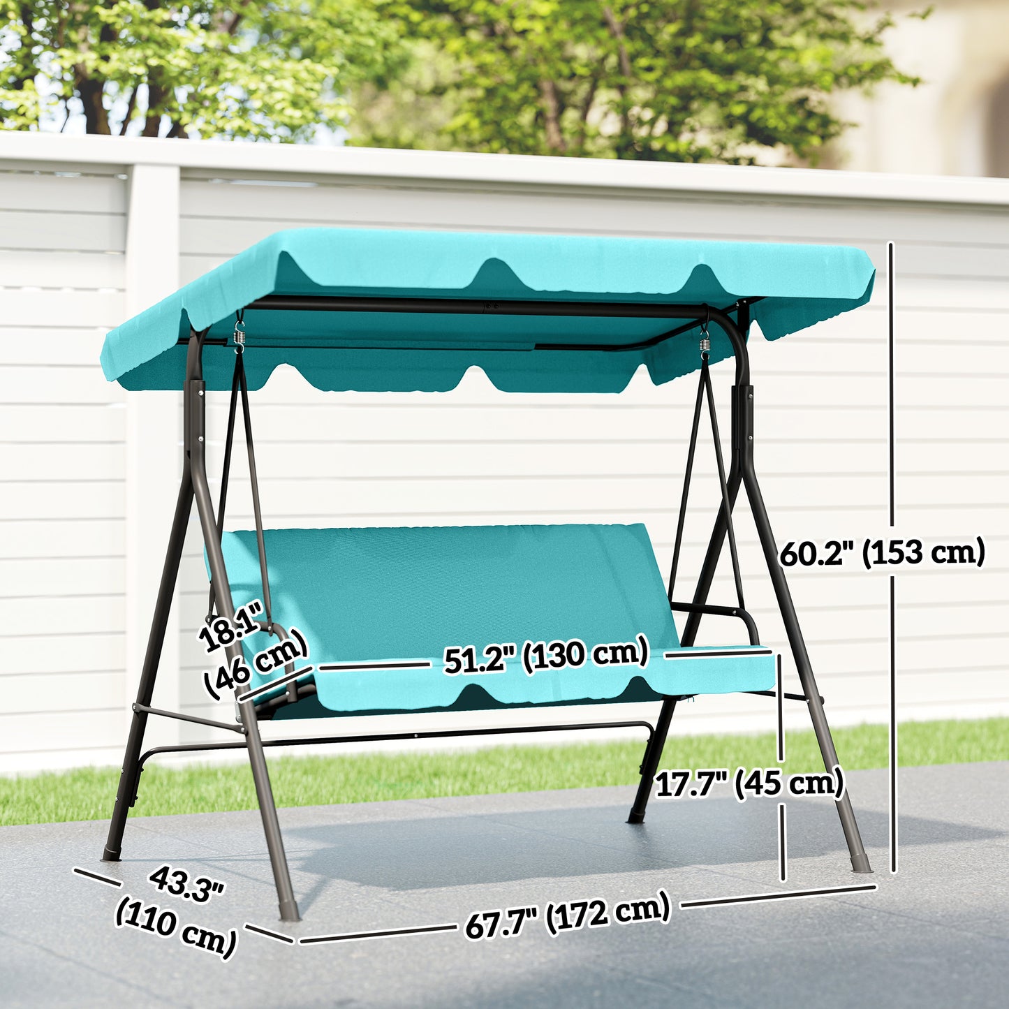3-Seater Outdoor Porch Swing with Adjustable Canopy, Patio Swing Chair for Garden, Poolside, Backyard, Grey and White