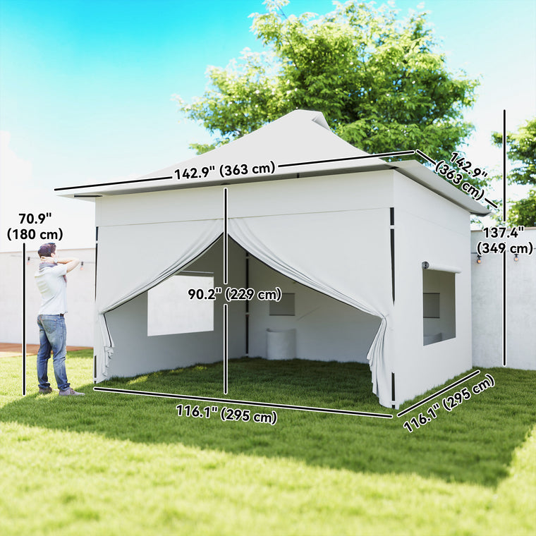 12' x 12' Silver Pop-Up Canopy Tent with Peak Top & Side Pockets