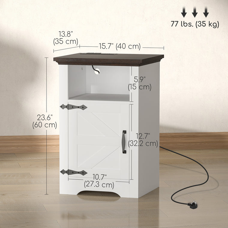 Set of 2 Nightstands with Charging Outlets - White