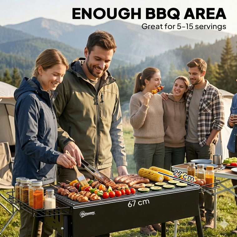 Black Portable Charcoal BBQ Grill with Seasoning Baskets