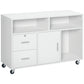 Lateral Filing Cabinet with Open Storage Shelf, Printer Stand Home Office Mobile File Cabinet with Wheels, Lockable Drawer, White