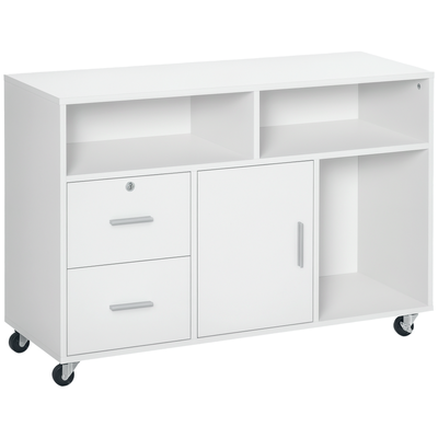 Lateral Mobile Filing Cabinet with Lock - White