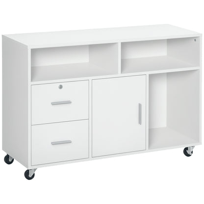 Lateral Mobile Filing Cabinet with Lock - White