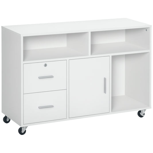 Lateral Mobile Filing Cabinet with Lock - White