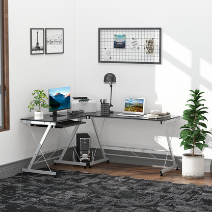 L-Shaped Corner Computer Desk with Keyboard Tray