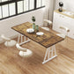 Farmhouse Kitchen Table for 8, Rectangular Dining Table with Thick Tabletop and Steel Trestle Legs, Brown and White