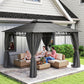 10' x 12' Outdoor Gazebo Canopy, Double Roof Hardtop Gazebo with Polycarbonate Roof, Steel Frame, Nettings and Curtains