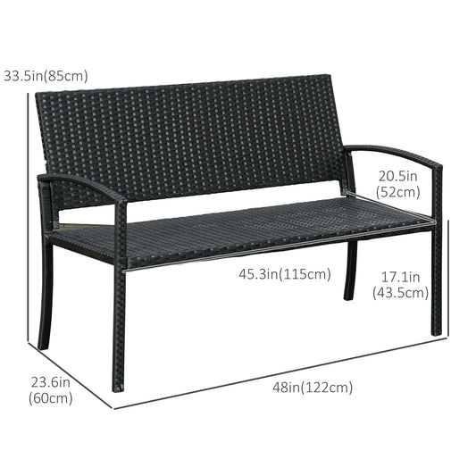 Rattan Wicker Loveseat Garden Bench Hand Woven Portable Backyard Black