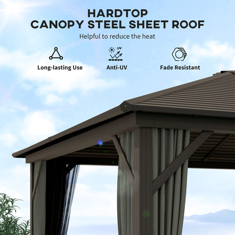 10' x 12' Grey Deluxe Hardtop Gazebo with Curtains & Netting