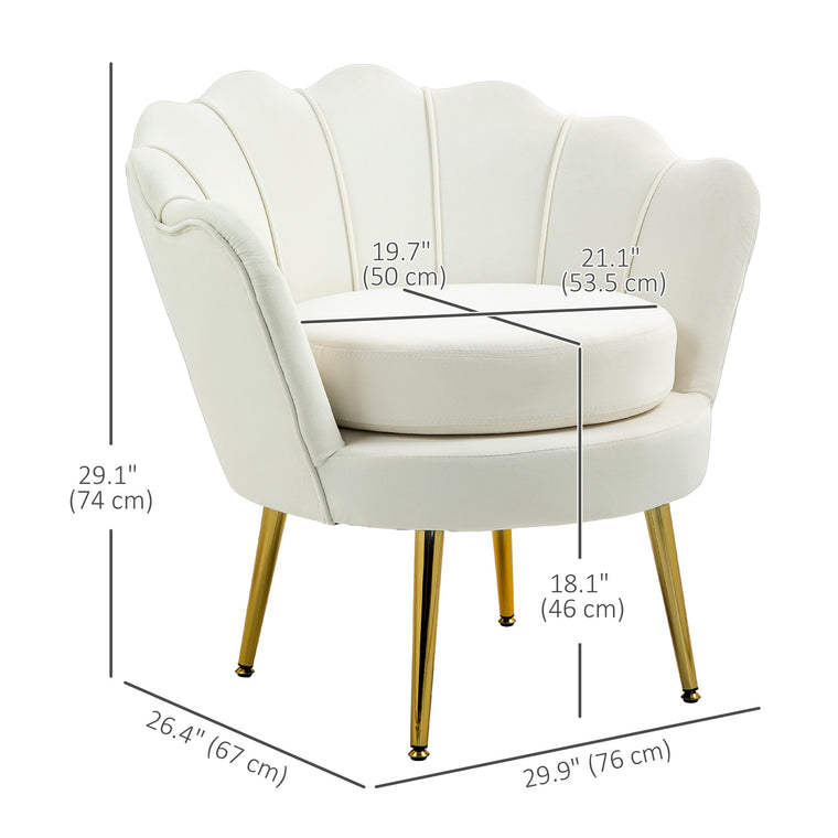 Velvet Club Accent Chair with Gold Legs - Cream White