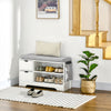 Upholstered Shoe Storage Bench w/ Seat, Entrance Bench w/ Drawer Open Shelves and Pocket for Hallway, White