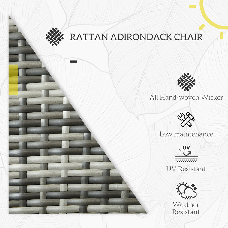 Grey PE Rattan Adirondack Chair with Cushions & Armrests