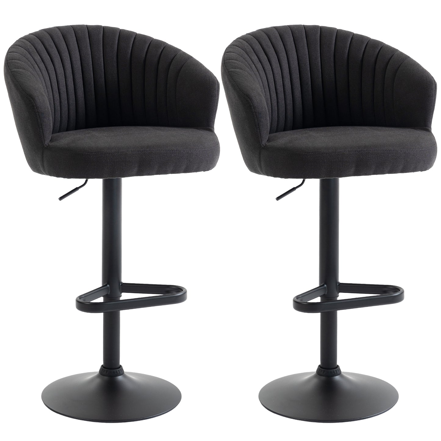 Adjustable Bar Stools Set of 2, Upholstered Kitchen Stools with Swivel Seat, Steel Frame, Footrest, Black