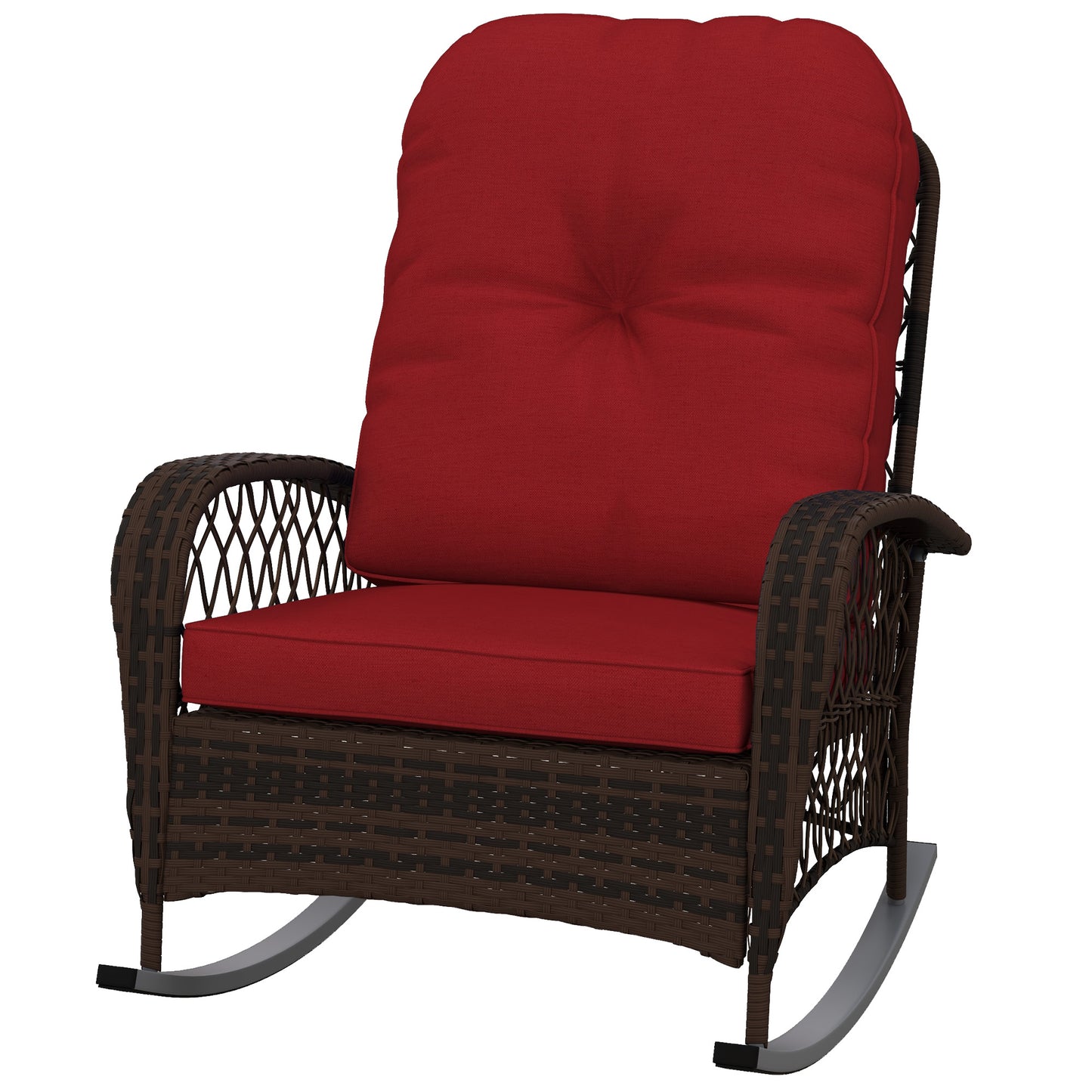 Outdoor Wicker Rattan Rocking Chair Patio Rocker with Thick Cushions for Garden Backyard Porch, Light Green