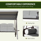Outdoor Patio 3-Person Steel Canopy Cushioned Seat Bench Swing with Included Side Trays & Padded Comfort, Light Grey