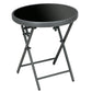 18" Outdoor Round Folding Table, Garden Side Table with Tempered Glass Top for Camping, Party, Weddings, Black