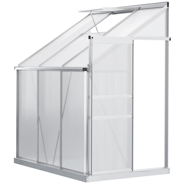 6' x 4' Clear Lean-To Polycarbonate Greenhouse with Roof Vent