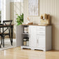 40" Sideboard Buffet Cabinet, Modern Kitchen Storage Cabinet with 2 Drawers, 3 Doors & Adjustable Shelf, White