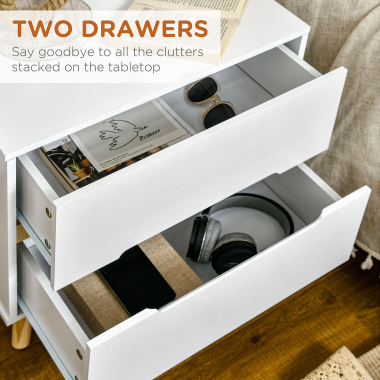 Nightstand with 2 Drawers and Wood Legs - White