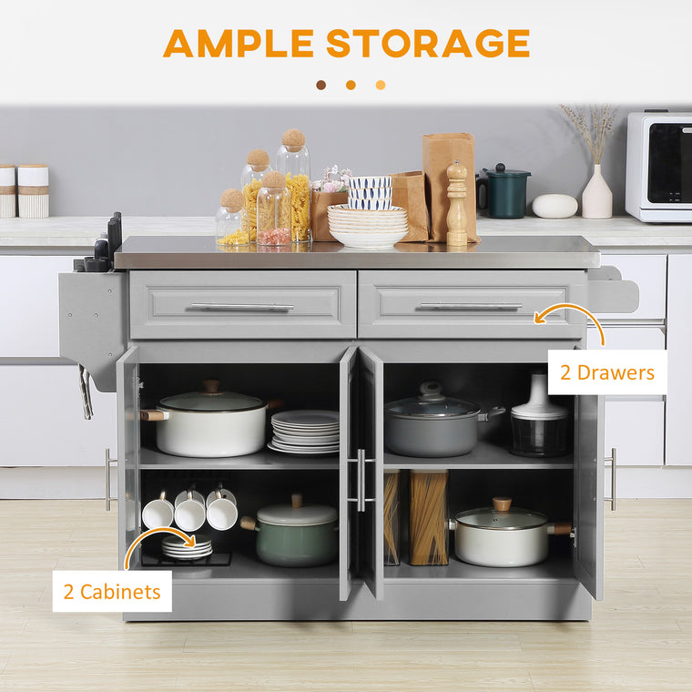 Stainless Steel Kitchen Island with Storage - Grey