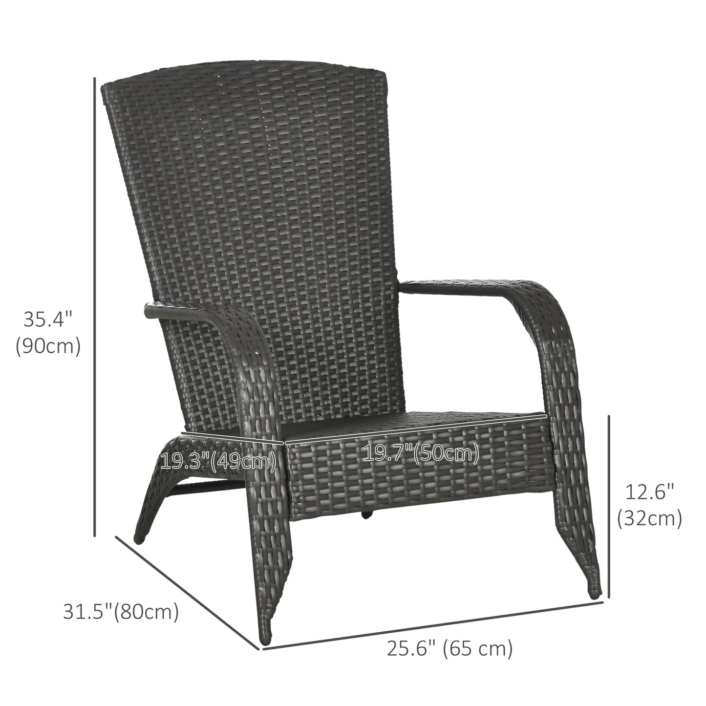 Patio Wicker Adirondack Chair, Outdoor Rattan Muskoka Chair with Cushions for Patio, Garden, Backyard Dark Blue