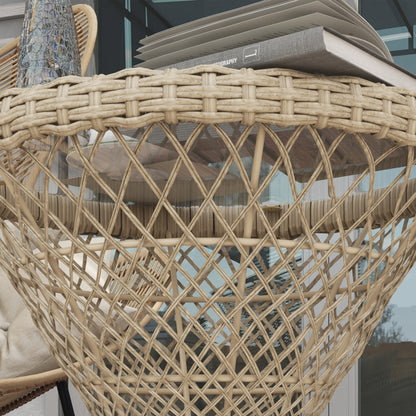 18" Wicker Drum-Style Coffee Table with Glass Top