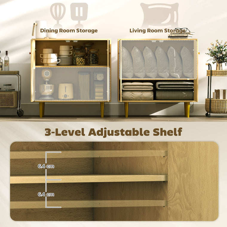 Sideboard Buffet Cabinet with Gold Legs - Oak