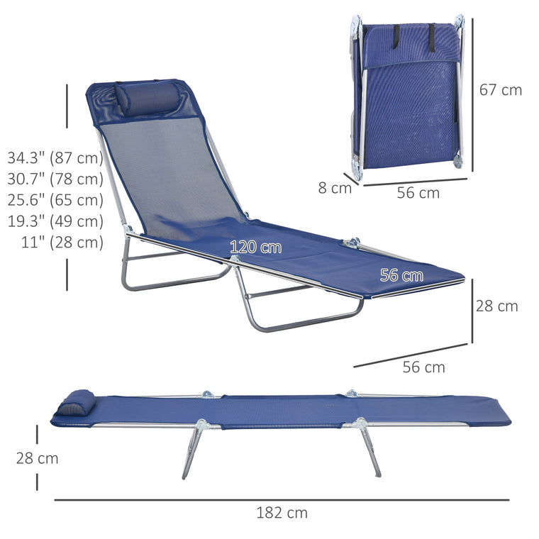2-Piece Folding Chaise Lounge with Pillow & Reclining Back