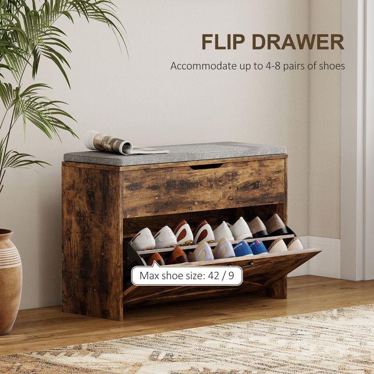 Shoe Storage Bench with Flip Drawer and Lift Top
