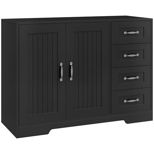 Sideboard Buffet Cabinet with 4 Drawers - Black