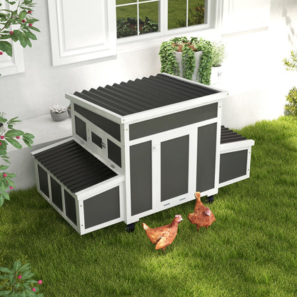 Dark Grey Wooden Chicken Coop with Nesting Box
