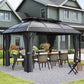 13' x 10' Patio Gazebo, Double Roof Outdoor Gazebo Canopy Shelter with Curtains and Aluminium Frame for Garden, Black