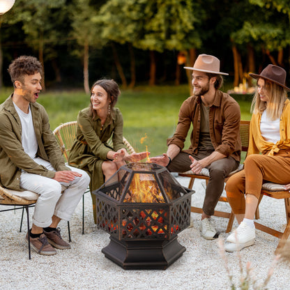 Bronze 24.5" Wood-Burning Fire Pit with Mesh Lid