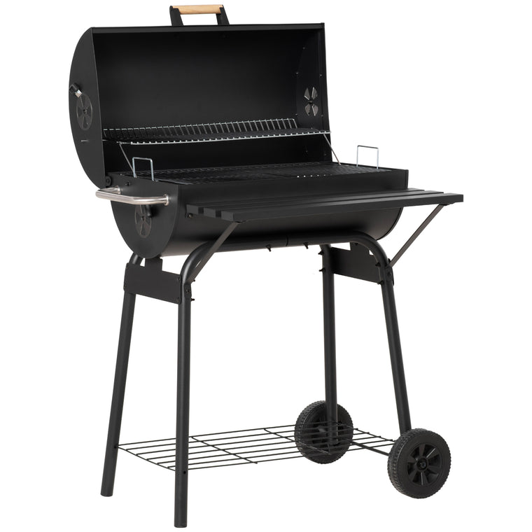 30" Charcoal BBQ Grill with Adjustable Rack & Storage Shelf