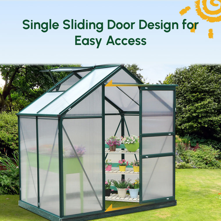 6.2' x 4.3' x 6.6' Clear Polycarbonate Greenhouse with Slide Door