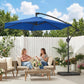 9.7 ft Offset Patio Umbrella with Water/Sand Fillable Weights, Garden Hanging Parasol with Locking Latch, Navy Blue