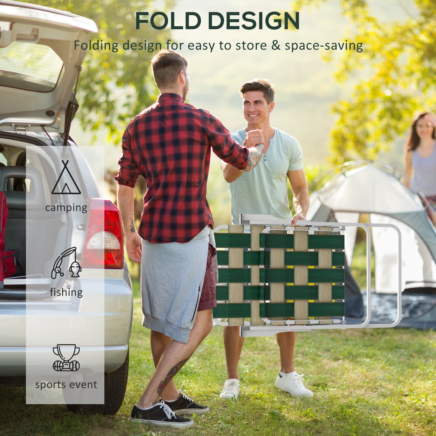 Set of 2 Folding Patio Chairs, Portable Chair Set with Armrests for Camping, Garden, Pool, Beach, Backyard, Green