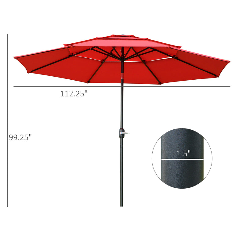 9FT Red 3-Tier Market Umbrella with Crank & Tilt
