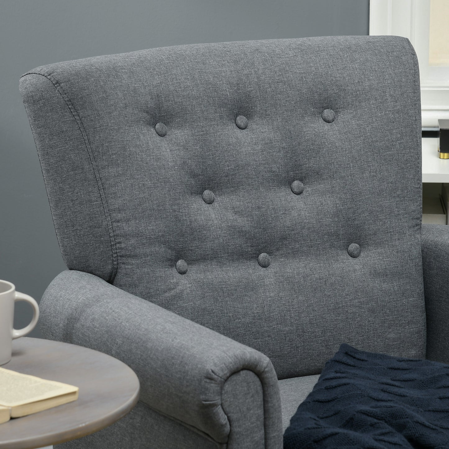 Armchair, Fabric Accent Chair, Modern Living Room Chair with Wood Legs and Rolled Arms for Bedroom, Grey