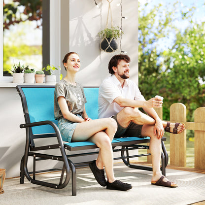 Blue Outdoor Glider Bench with Mesh Fabric